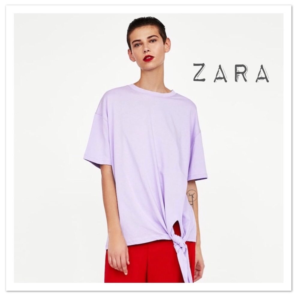 Zara T-Shirt With Knotted Hem - Lilac - NWT